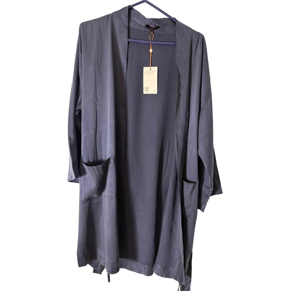 NWT Quince 100% Washable Silk Robe M Indigo Blue Kimono Belted Luxury Lounge - Picture 7 of 11